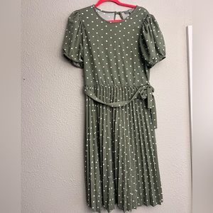 Lark + grey green and white polka dot dress. Size large